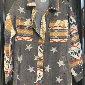 Patterned Jean Jacket with Star Design
